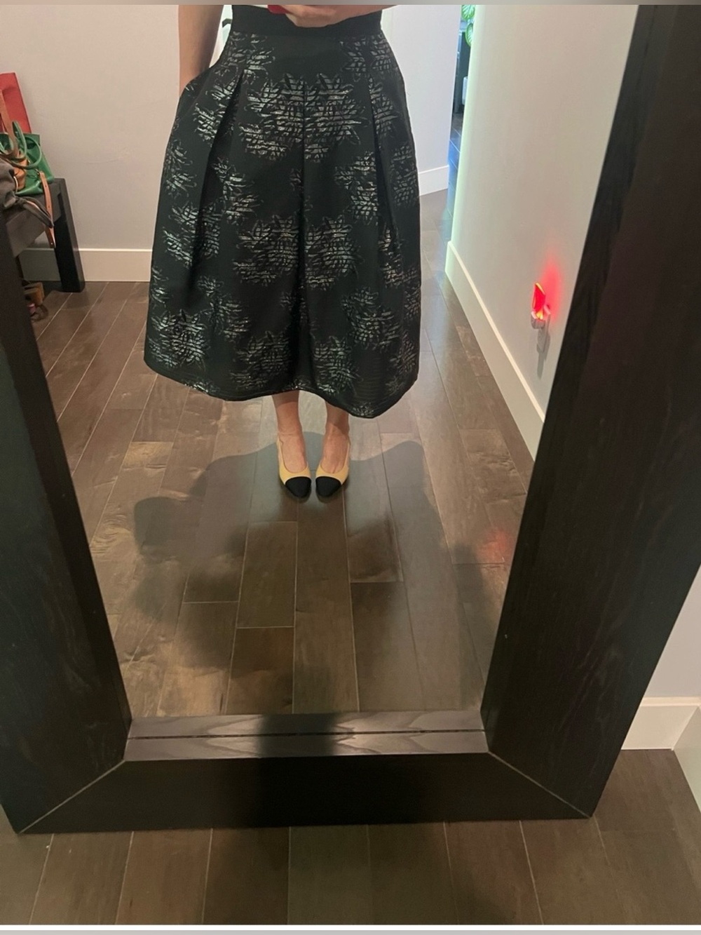 White House Black Market Black Floral Circle Skirt